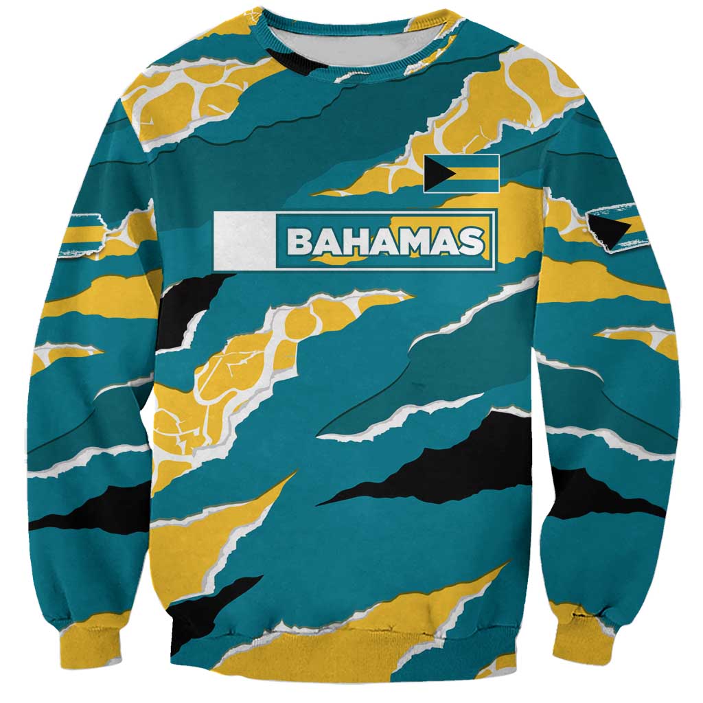 Bahamas Sweatshirt with National Coat of Arms Teal Yellow Ocean Wave Spirit