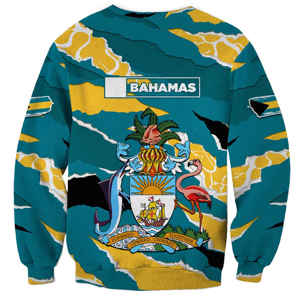 Bahamas Sweatshirt with National Coat of Arms Teal Yellow Ocean Wave Spirit