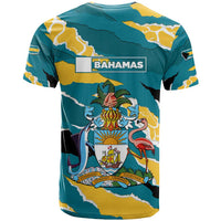 Bahamas T Shirt with National Coat of Arms Teal Yellow Ocean Wave Spirit