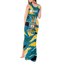 Bahamas Tank Maxi Dress with National Coat of Arms Teal Yellow Ocean Wave Spirit