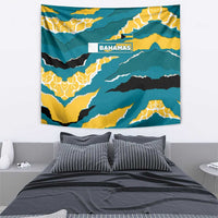 Bahamas Tapestry with National Coat of Arms Teal Yellow Ocean Wave Spirit