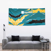Bahamas Tapestry with National Coat of Arms Teal Yellow Ocean Wave Spirit