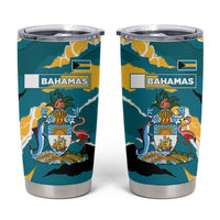 Bahamas Tumbler Cup with National Coat of Arms Teal Yellow Ocean Wave Spirit