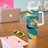 Bahamas Tumbler With Handle with National Coat of Arms Teal Yellow Ocean Wave Spirit