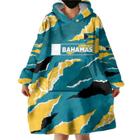 Bahamas Wearable Blanket Hoodie with National Coat of Arms Teal Yellow Ocean Wave Spirit