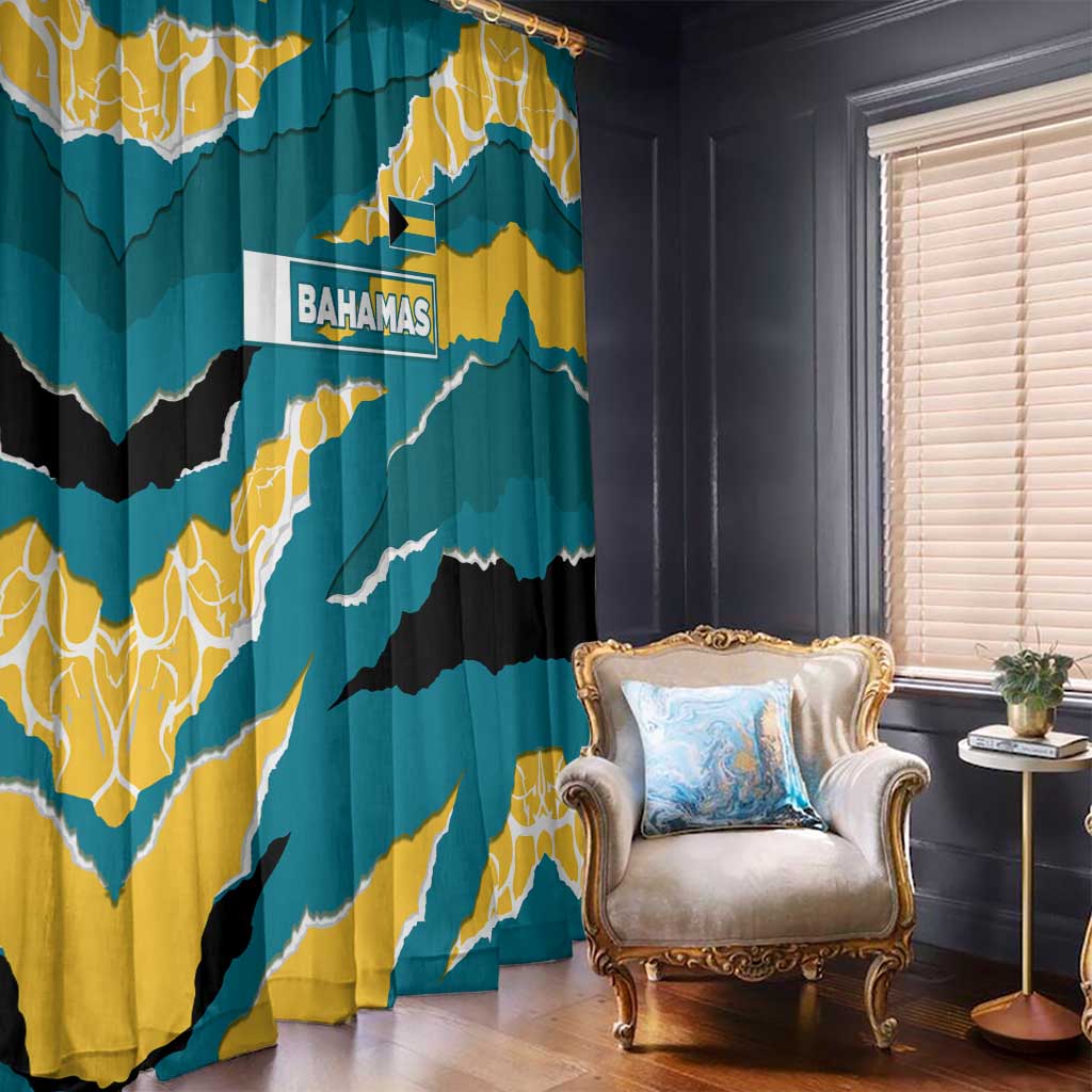 Bahamas Window Curtain with National Coat of Arms Teal Yellow Ocean Wave Spirit