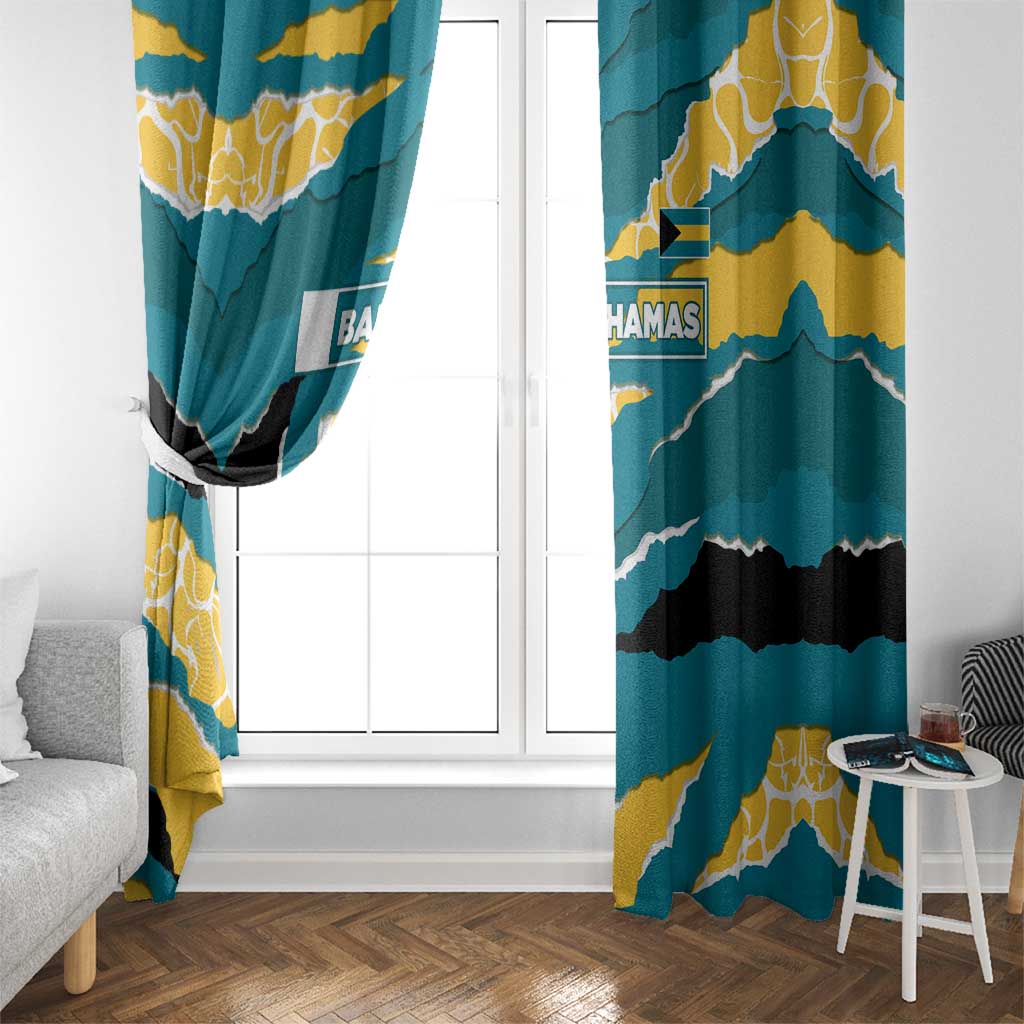 Bahamas Window Curtain with National Coat of Arms Teal Yellow Ocean Wave Spirit
