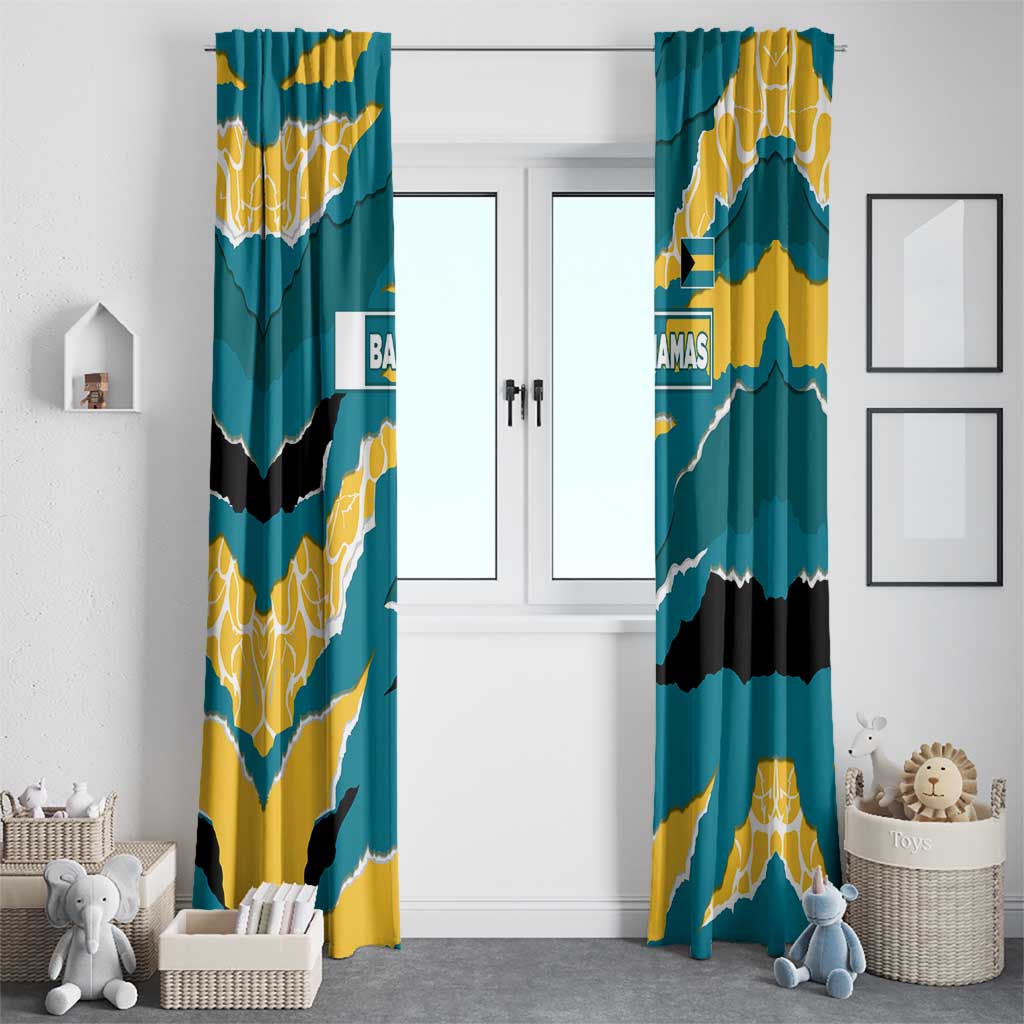 Bahamas Window Curtain with National Coat of Arms Teal Yellow Ocean Wave Spirit