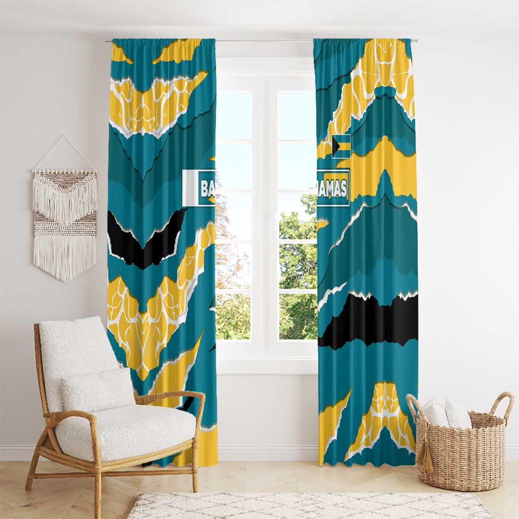 Bahamas Window Curtain with National Coat of Arms Teal Yellow Ocean Wave Spirit