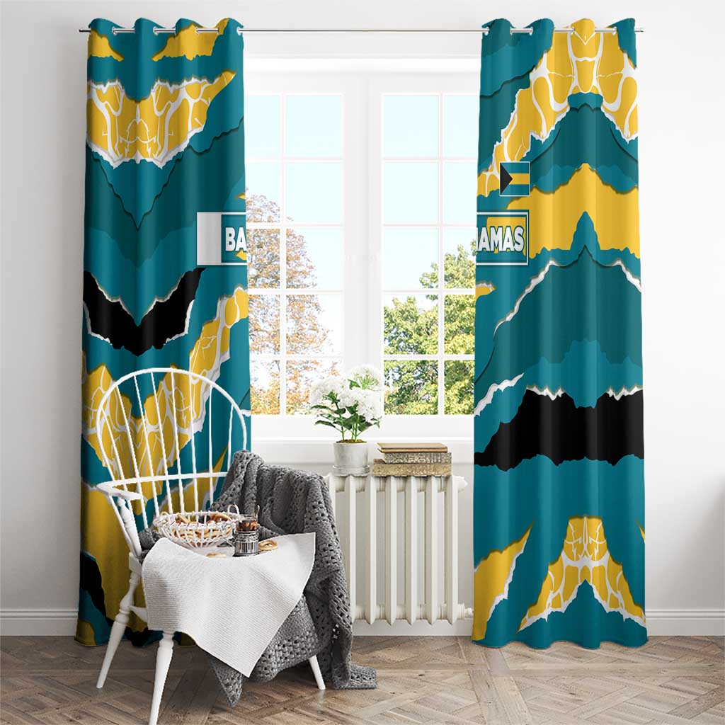 Bahamas Window Curtain with National Coat of Arms Teal Yellow Ocean Wave Spirit