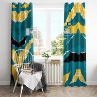 Bahamas Window Curtain with National Coat of Arms Teal Yellow Ocean Wave Spirit