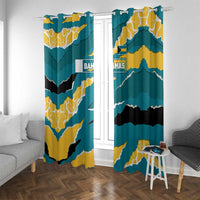 Bahamas Window Curtain with National Coat of Arms Teal Yellow Ocean Wave Spirit