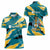 Bahamas Women Polo Shirt with National Coat of Arms Teal Yellow Ocean Wave Spirit