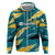 Bahamas Zip Hoodie with National Coat of Arms Teal Yellow Ocean Wave Spirit