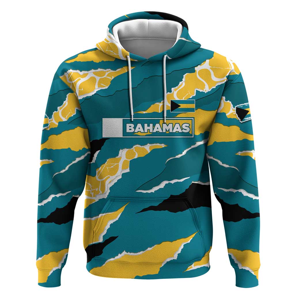 Bahamas Zip Hoodie with National Coat of Arms Teal Yellow Ocean Wave Spirit