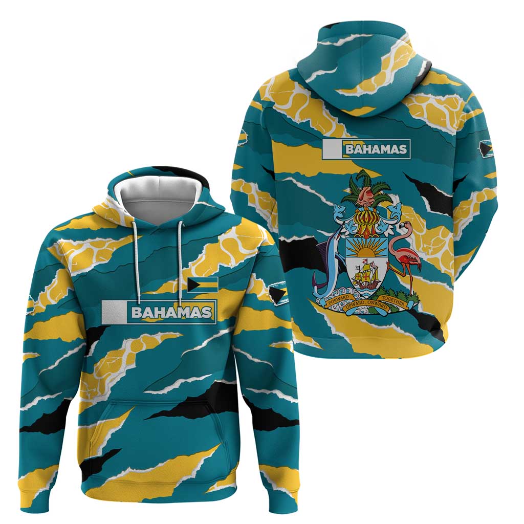 Bahamas Zip Hoodie with National Coat of Arms Teal Yellow Ocean Wave Spirit