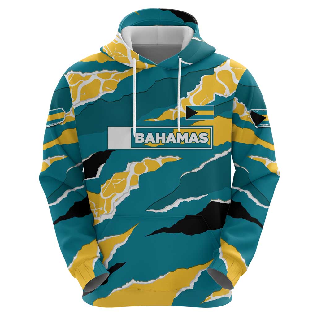 Bahamas Zip Hoodie with National Coat of Arms Teal Yellow Ocean Wave Spirit