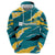 Bahamas Zip Hoodie with National Coat of Arms Teal Yellow Ocean Wave Spirit