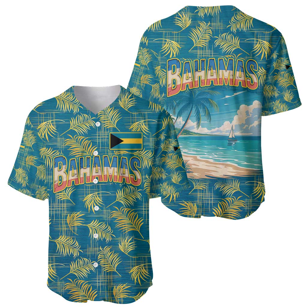 Bahamas Baseball Jersey with Tropical Beach Sunset Palm Tree Ocean Spirit