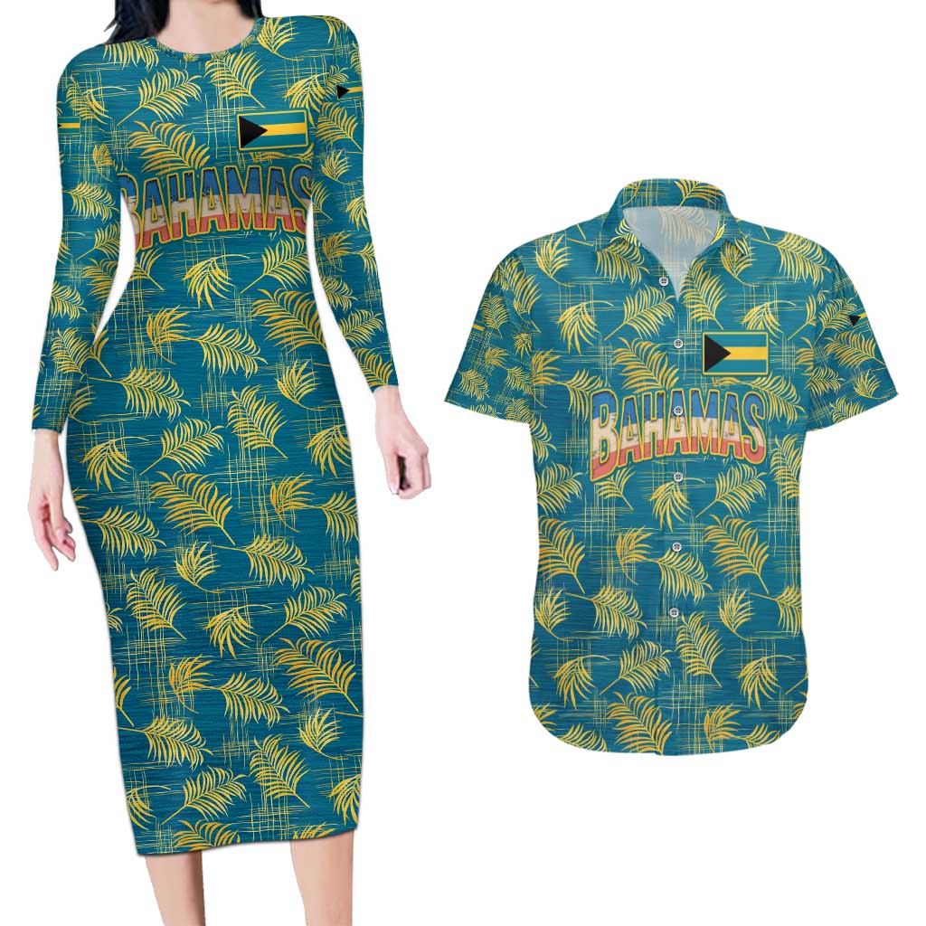 Bahamas Couples Matching Long Sleeve Bodycon Dress and Hawaiian Shirt with Tropical Beach Sunset Palm Tree Ocean Spirit
