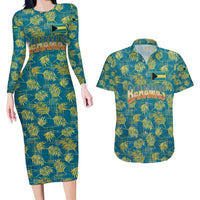 Bahamas Couples Matching Long Sleeve Bodycon Dress and Hawaiian Shirt with Tropical Beach Sunset Palm Tree Ocean Spirit