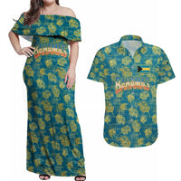 Bahamas Couples Matching Off Shoulder Maxi Dress and Hawaiian Shirt with Tropical Beach Sunset Palm Tree Ocean Spirit
