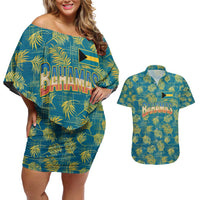 Bahamas Couples Matching Off Shoulder Short Dress and Hawaiian Shirt with Tropical Beach Sunset Palm Tree Ocean Spirit