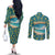 Bahamas Couples Matching Off The Shoulder Long Sleeve Dress and Long Sleeve Button Shirt with Tropical Beach Sunset Palm Tree Ocean Spirit