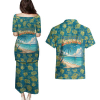 Bahamas Couples Matching Puletasi and Hawaiian Shirt with Tropical Beach Sunset Palm Tree Ocean Spirit