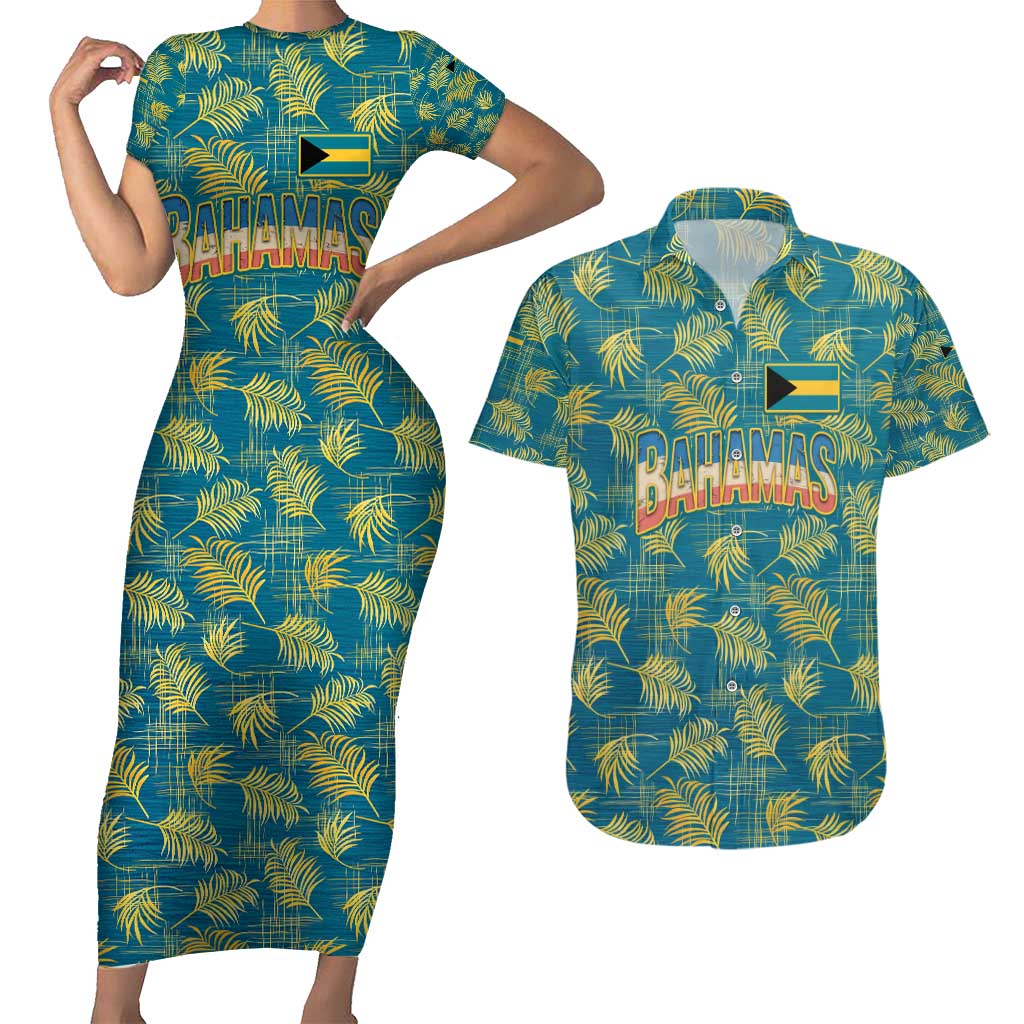 Bahamas Couples Matching Short Sleeve Bodycon Dress and Hawaiian Shirt with Tropical Beach Sunset Palm Tree Ocean Spirit