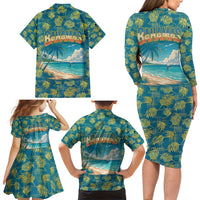 Bahamas Family Matching Long Sleeve Bodycon Dress and Hawaiian Shirt with Tropical Beach Sunset Palm Tree Ocean Spirit