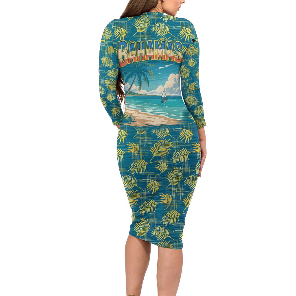 Bahamas Family Matching Long Sleeve Bodycon Dress and Hawaiian Shirt with Tropical Beach Sunset Palm Tree Ocean Spirit