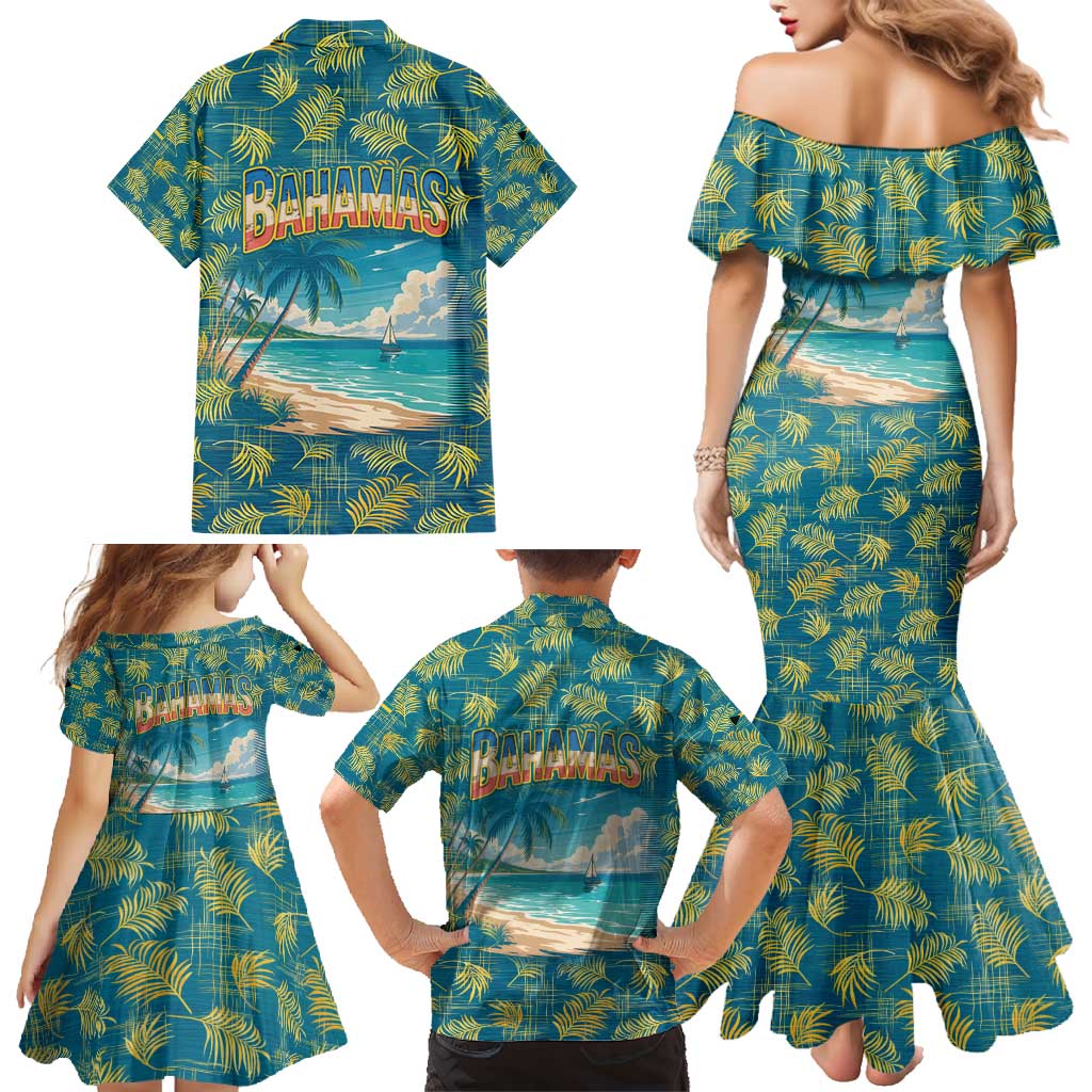 Bahamas Family Matching Mermaid Dress and Hawaiian Shirt with Tropical Beach Sunset Palm Tree Ocean Spirit