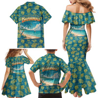 Bahamas Family Matching Mermaid Dress and Hawaiian Shirt with Tropical Beach Sunset Palm Tree Ocean Spirit