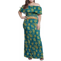 Bahamas Family Matching Off Shoulder Maxi Dress and Hawaiian Shirt with Tropical Beach Sunset Palm Tree Ocean Spirit