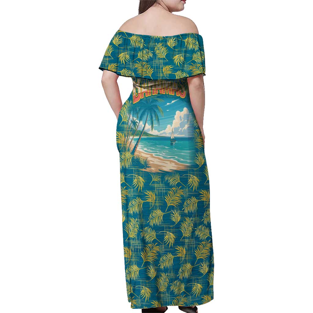 Bahamas Family Matching Off Shoulder Maxi Dress and Hawaiian Shirt with Tropical Beach Sunset Palm Tree Ocean Spirit