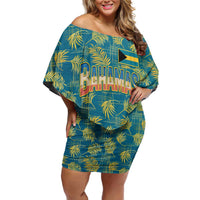 Bahamas Family Matching Off Shoulder Short Dress and Hawaiian Shirt with Tropical Beach Sunset Palm Tree Ocean Spirit