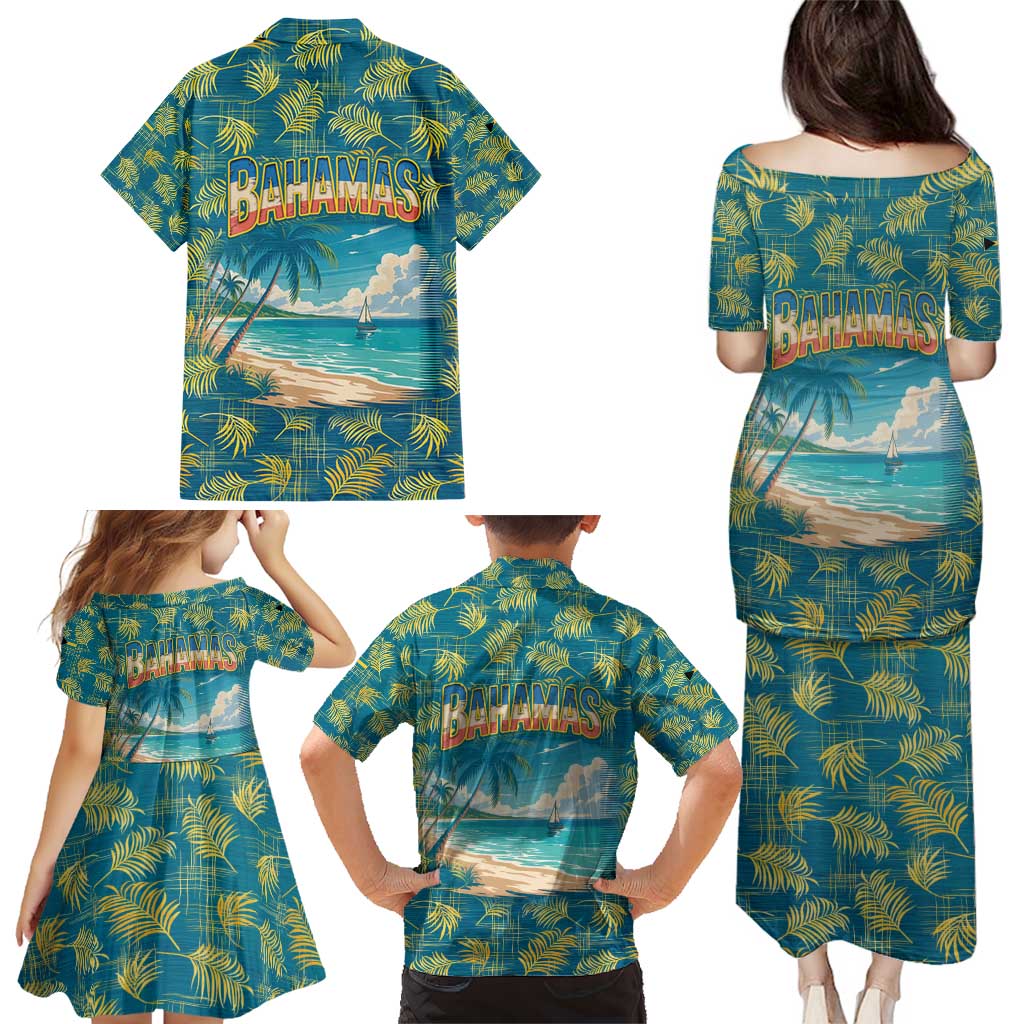 Bahamas Family Matching Puletasi and Hawaiian Shirt with Tropical Beach Sunset Palm Tree Ocean Spirit