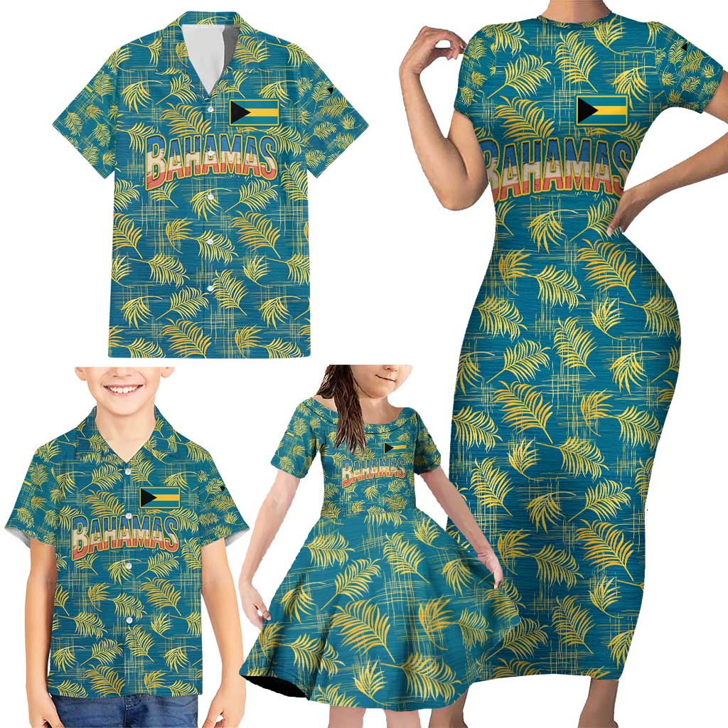 Bahamas Family Matching Short Sleeve Bodycon Dress and Hawaiian Shirt with Tropical Beach Sunset Palm Tree Ocean Spirit