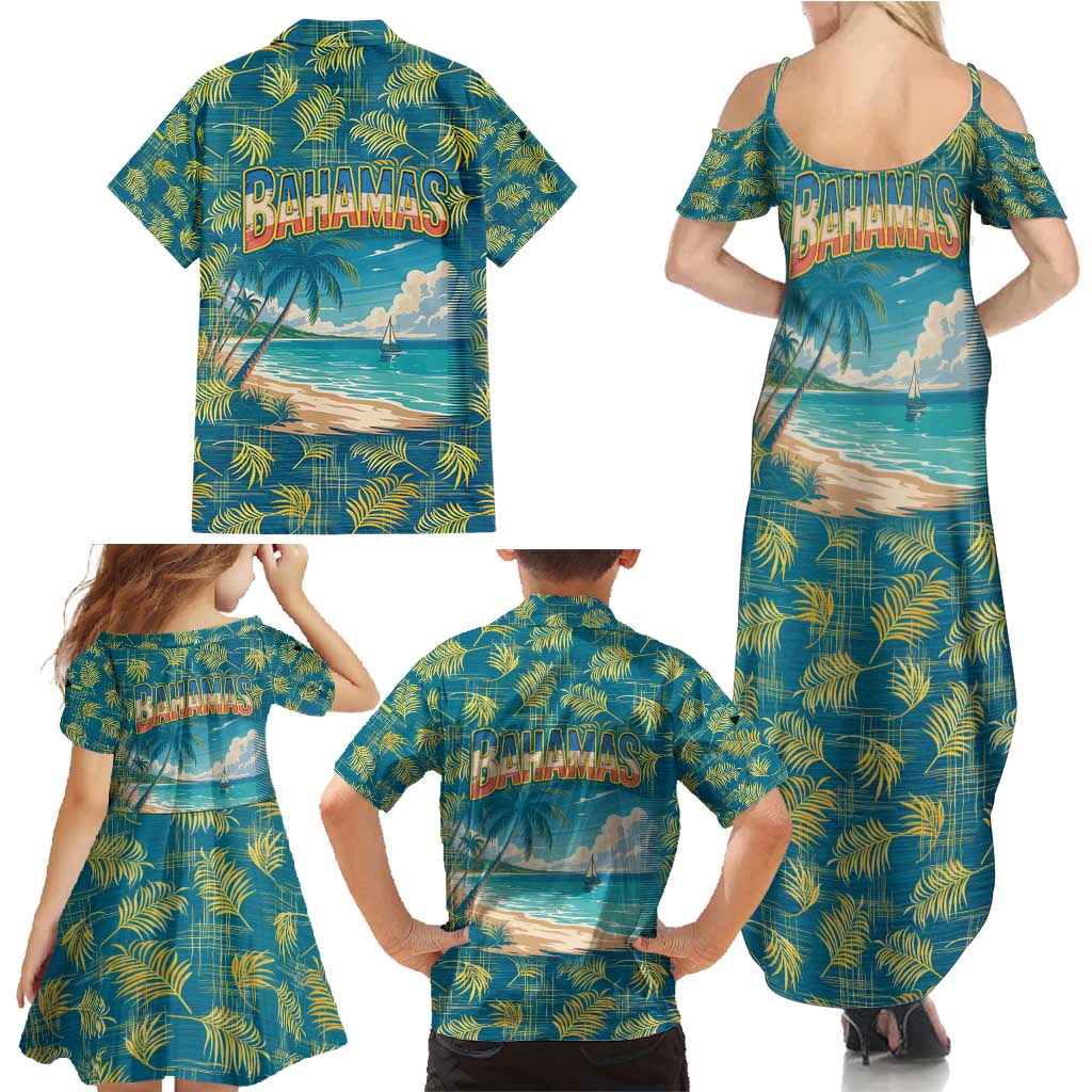 Bahamas Family Matching Summer Maxi Dress and Hawaiian Shirt with Tropical Beach Sunset Palm Tree Ocean Spirit