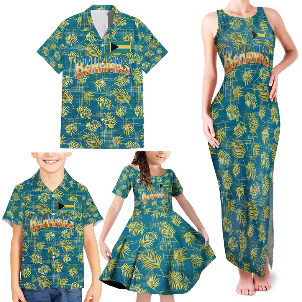 Bahamas Family Matching Tank Maxi Dress and Hawaiian Shirt with Tropical Beach Sunset Palm Tree Ocean Spirit