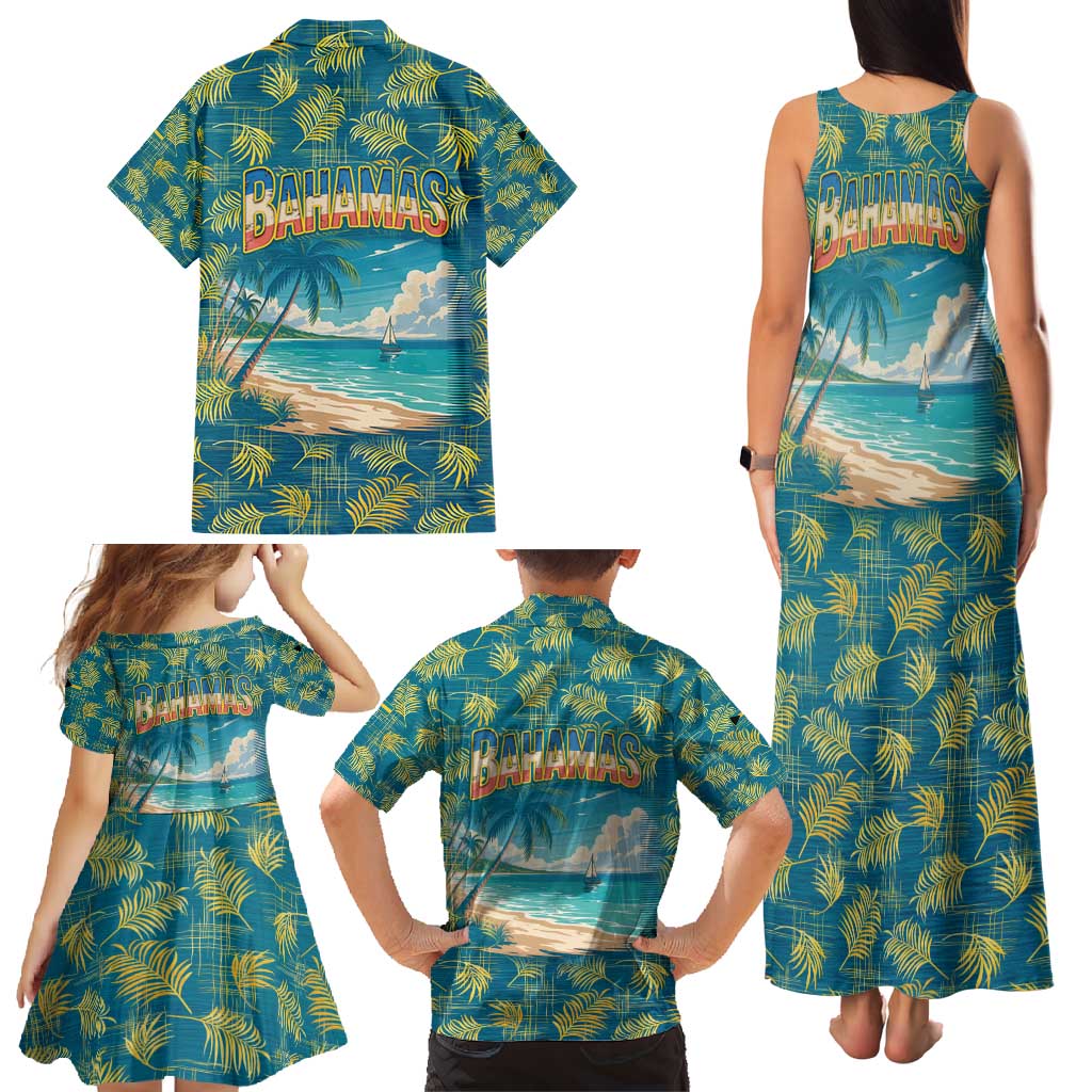 Bahamas Family Matching Tank Maxi Dress and Hawaiian Shirt with Tropical Beach Sunset Palm Tree Ocean Spirit