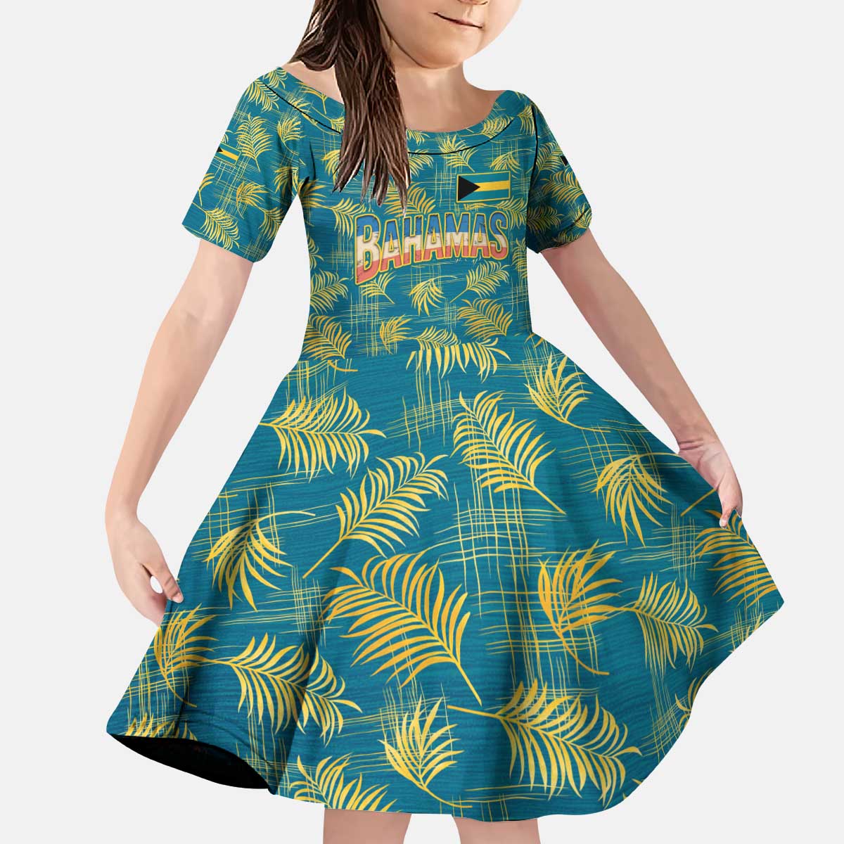 Bahamas Kid Short Sleeve Dress with Tropical Beach Sunset Palm Tree Ocean Spirit
