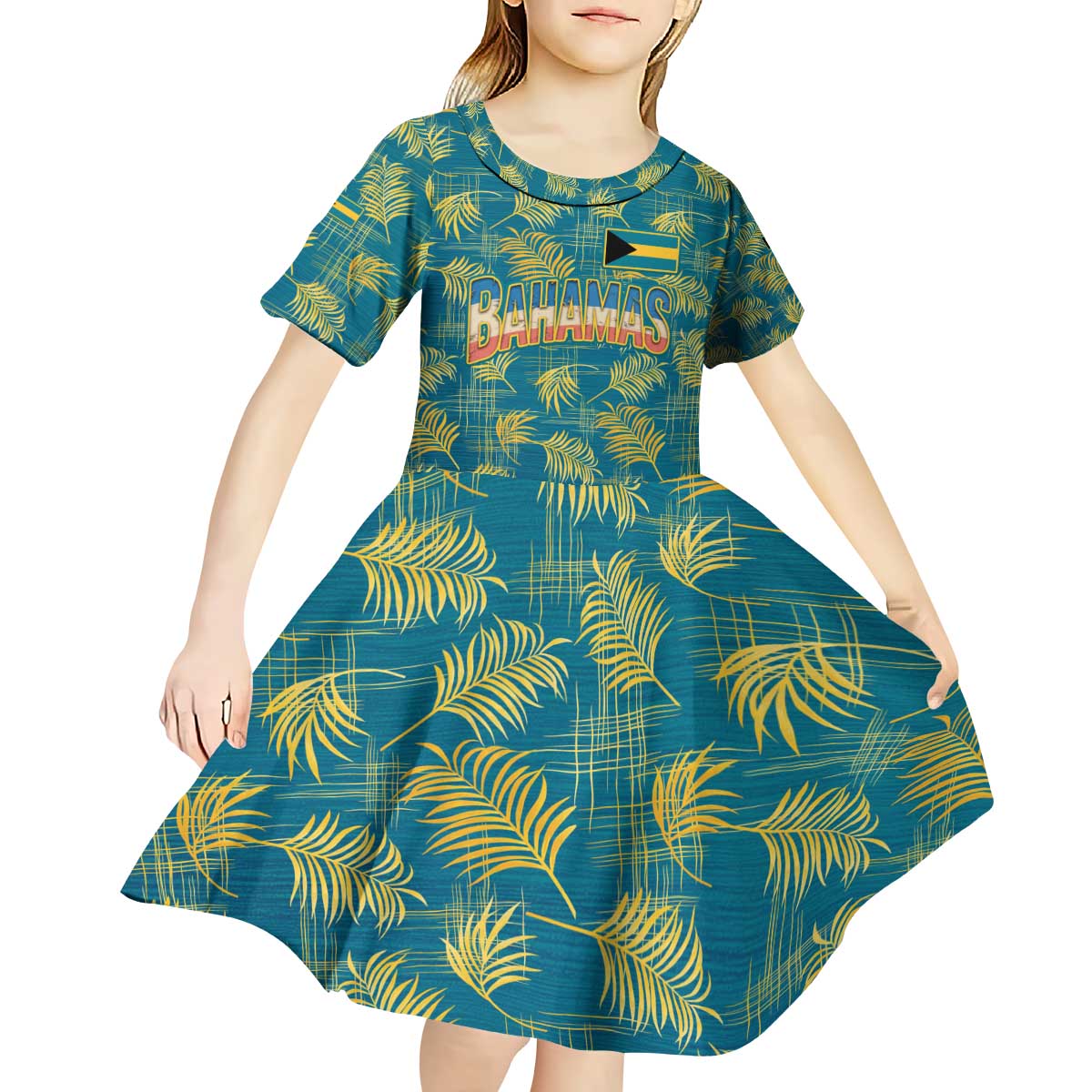 Bahamas Kid Short Sleeve Dress with Tropical Beach Sunset Palm Tree Ocean Spirit
