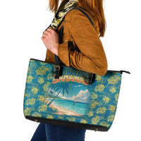 Bahamas Leather Tote Bag with Tropical Beach Sunset Palm Tree Ocean Spirit
