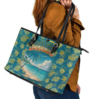 Bahamas Leather Tote Bag with Tropical Beach Sunset Palm Tree Ocean Spirit