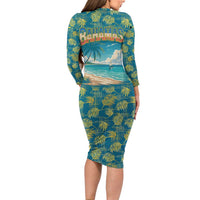 Bahamas Long Sleeve Bodycon Dress with Tropical Beach Sunset Palm Tree Ocean Spirit
