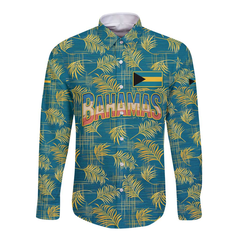 Bahamas Long Sleeve Button Shirt with Tropical Beach Sunset Palm Tree Ocean Spirit