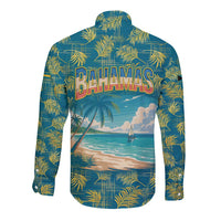 Bahamas Long Sleeve Button Shirt with Tropical Beach Sunset Palm Tree Ocean Spirit