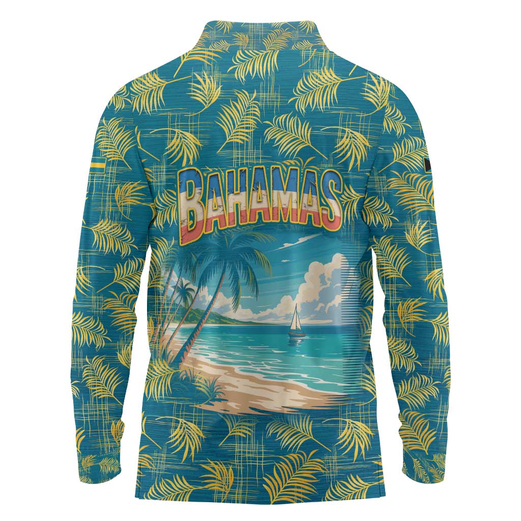 Bahamas Long Sleeve Polo Shirt with Tropical Beach Sunset Palm Tree Ocean Spirit